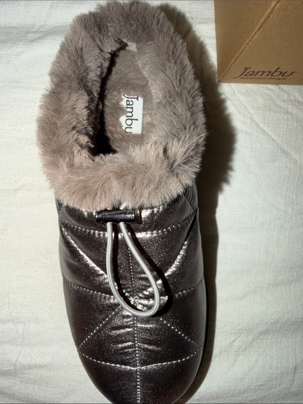 Jambu Women's Metallic Taupe Faux-Fur Lined Slip-On Slipper